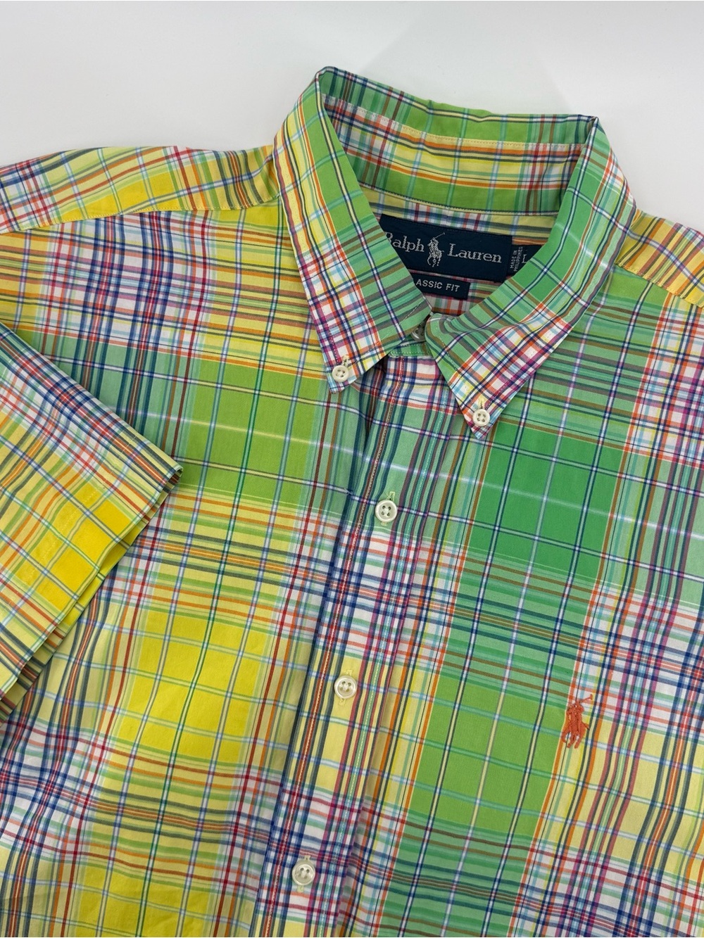 Polo Ralph Lauren Shirt Mens Large Madras Plaid Short Sleeve Pony Classic Fit